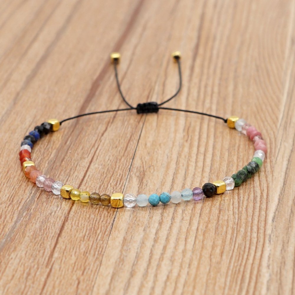 Natural Stone Tourmaline Crystal Luck Tibetan Beaded Healing Women Men Bracelet